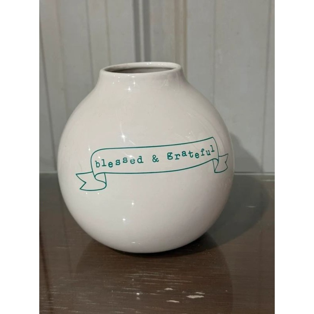 Ceramic Blessed Grateful Flower Vase Psalm 7:17